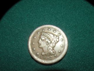 1852 Braided Hair Large U.  S.  Copper One Cent Coin,  Coin photo