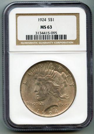 1924 Peace Silver Dollar - - Ngc Ms 63 - - State In Usa photo