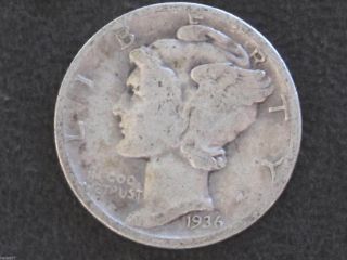 1936 - D Mercury Dime 90% Silver U.  S.  Coin D6405 photo