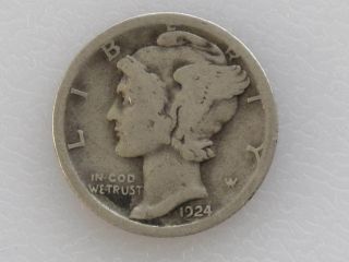 1924 - S Mercury Dime 90% Silver U.  S.  Coin D7041 photo