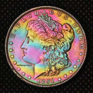 1891 P Morgan Silver Dollar Rainbow Toned Cartwheel Luster Xf+ photo