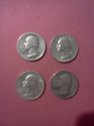 90% Silver. . .  Washington Quarters/ 4 Random Dates And Marks photo