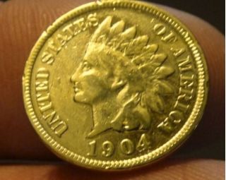Awesome 24 - K Gold Plated 1904 Indian Penny photo
