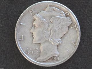 1937 - P Mercury Dime 90% Silver U.  S.  Coin D6406 photo