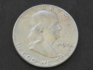 1954 - P Franklin Half Dollar 90% Silver U.  S.  Coin D0236 photo