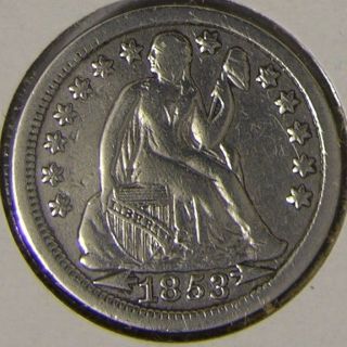 1853 Silver Seated Liberty Dime,  Aj 062 photo