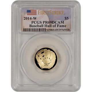 2014 - W Us Gold $5 Baseball Proof - Pcgs Pr69 - First Strike - Hall Of Fame Label photo
