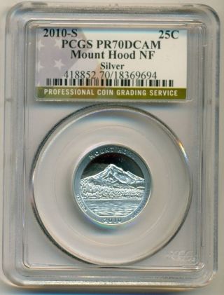 2010 S Silver Mount Hood Np Quarter Proof Pr70 Dcam Pcgs Flag photo