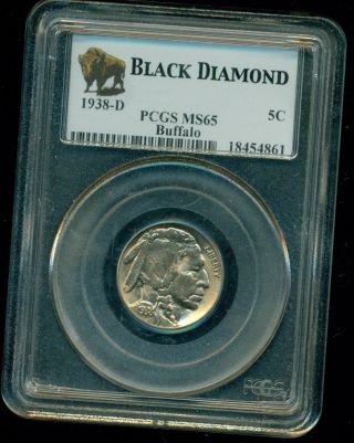 1938 - D Black Diamond Buffalo Nickel Pcgs Ms65 photo