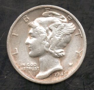1945s Mercury Dime 10 Cent,  High - Grade Coin photo