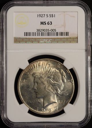 1927 - S $1 Peace Silver Dollar Ngc Ms63 photo
