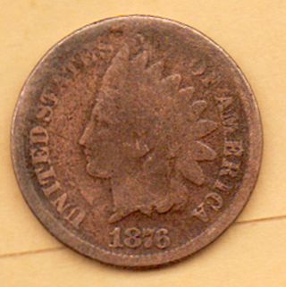 1876 Indianhead Penny Circulated,  But 1 Cent Coin photo