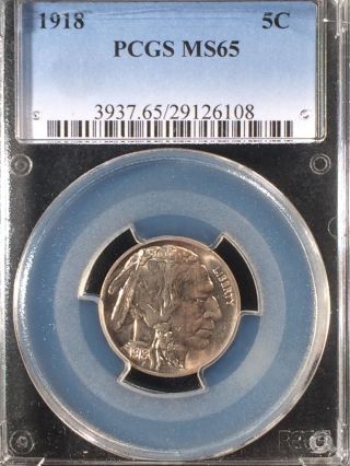 1918 Buffalo Head Nickel Five Cent Pcgs Ms65  29126108 photo