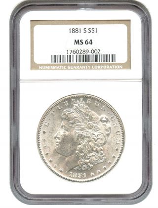 1881 - S $1 Ngc Ms64 Morgan Silver Dollar photo