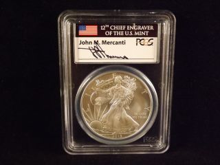 2013 Silver Eagle Mercanti Label Pcgs Ms 70 First Strike photo