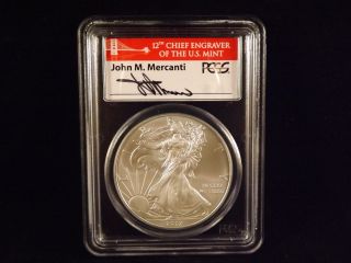 2012 - S Silver Eagle Mercanti Red Label 75th Anniversary First Strike Pcgs Ms70 photo