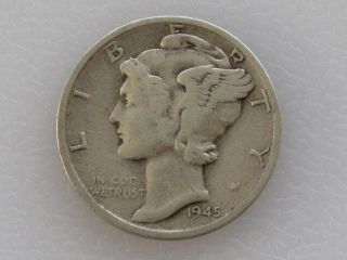 1945 - S Mercury Dime 90% Silver U.  S.  Coin D7058 photo