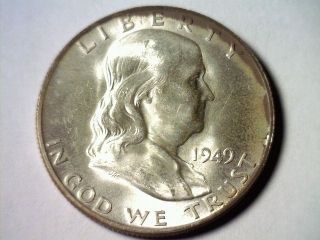 1949 - D Franklin Half Dollar Choice Uncirculated Ch.  Unc Coin photo