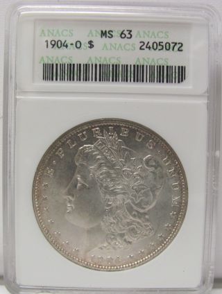 1904 O Morgan Silver Dollar Coin Anacs Ms 63 Price Smd2486 photo