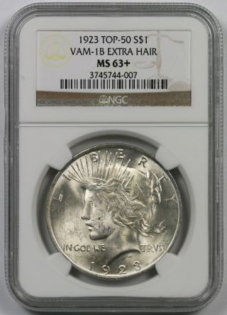1923 Vam - 1b Extra Hair Top - 50 Peace Dollar $1 Ms 63+ Plus Ngc photo