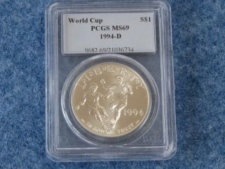 1994 - D World Cup Commemorative Silver Dollar Pcgs Ms69 Gem Bu B7633 photo