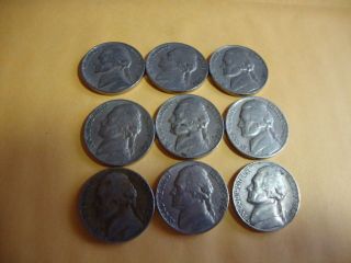 9 Different Jefferson Nickels 1939 - 1949 - S photo