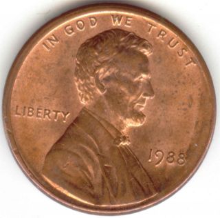 Usa 1988 American 1 Cent Lincoln Memorial Penny Higher Grade 1c Exact Coin Shown photo