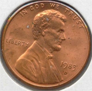 Usa 1983 D American 1 Cent Lincoln Memorial Penny 1c Exact Coin Shown photo