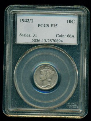 1942/1 Mercury Head Silver Dime Pggs F15 photo