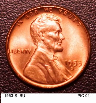 1953 - S 1c Rd Lincoln Wheat Cent Us Coin photo
