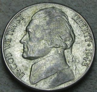 1943 - S Jefferson Silver Alloy Nickel,  About Uncirculated photo