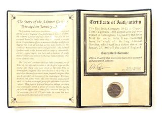 1808 Sunken Treasure Coin Shipwreck Of Admiral Gardner W/ Certificate Rare photo