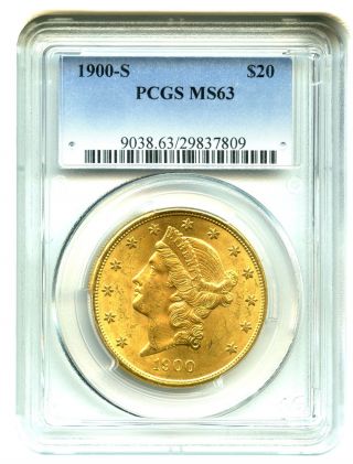 1900 - S $20 Pcgs Ms63 Gold Coin - Liberty Double Eagle photo