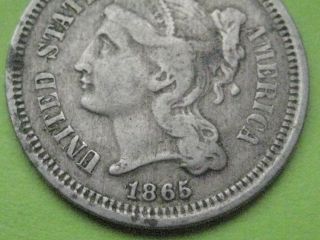 1865 Three 3 Cent Nickel - Civil War Type Coin photo