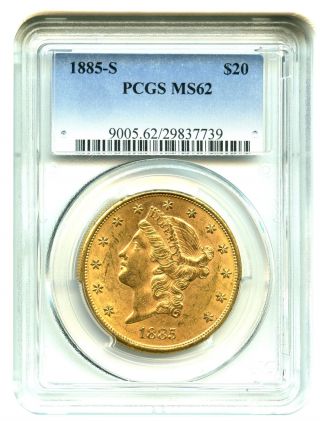 1885 - S $20 Pcgs Ms62 Gold Coin - Liberty Double Eagle photo
