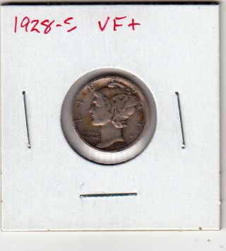1928 - S Winged Liberty Mercury Dime - Vf+ - Us 90% Silver Coin - photo
