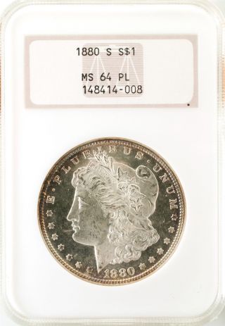 1880 - S Morgan Silver Dollar Ngc Graded Ms64 Pl Proof Like Old Fat Holder photo