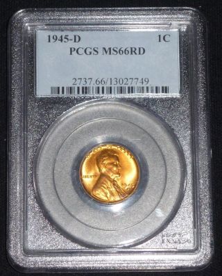 1945 - D Lincoln Wheat Cent - Pcgs Ms66rd Gem Brilliant Uncirculated photo
