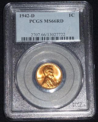 1942 - D Lincoln Wheat Cent - Pcgs Ms66 Red Gem Brilliant Uncirculated photo