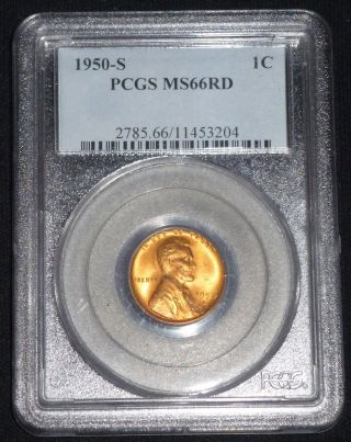1950 - S Lincoln Wheat Cent - Pcgs Ms66 Red Gem Brilliant Uncirculated photo