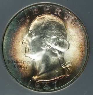 1947 - S Washington Silver Quarter Anacs Ms - 65 Gem Coin Monster Toned Gk photo