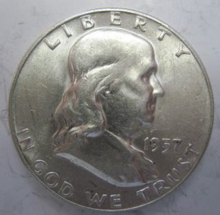 1957 D Silver Ben Franklin Half Dollar Coin Fifty Cents (412g) photo