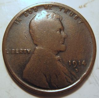 1914 D Lincoln Wheat Cent Coin One Penny (322ak) photo