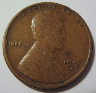 1913 S Lincoln Wheat Cent Penny Collector Coin (28n) photo