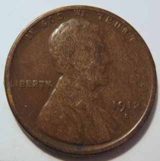 1912 S Lincoln Wheat Cent Penny Collector Coin (28c) photo