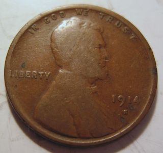 1914 S Lincoln Wheat Cent Coin One Penny (322al) photo