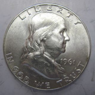 1961 D Silver Ben Franklin Half Dollar Coin Fifty Cents (412l) photo