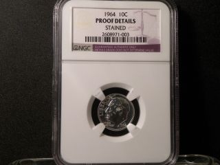 1964 Proof Roosevelt Dime,  Ngc Details Grade,  Pointed 9 photo
