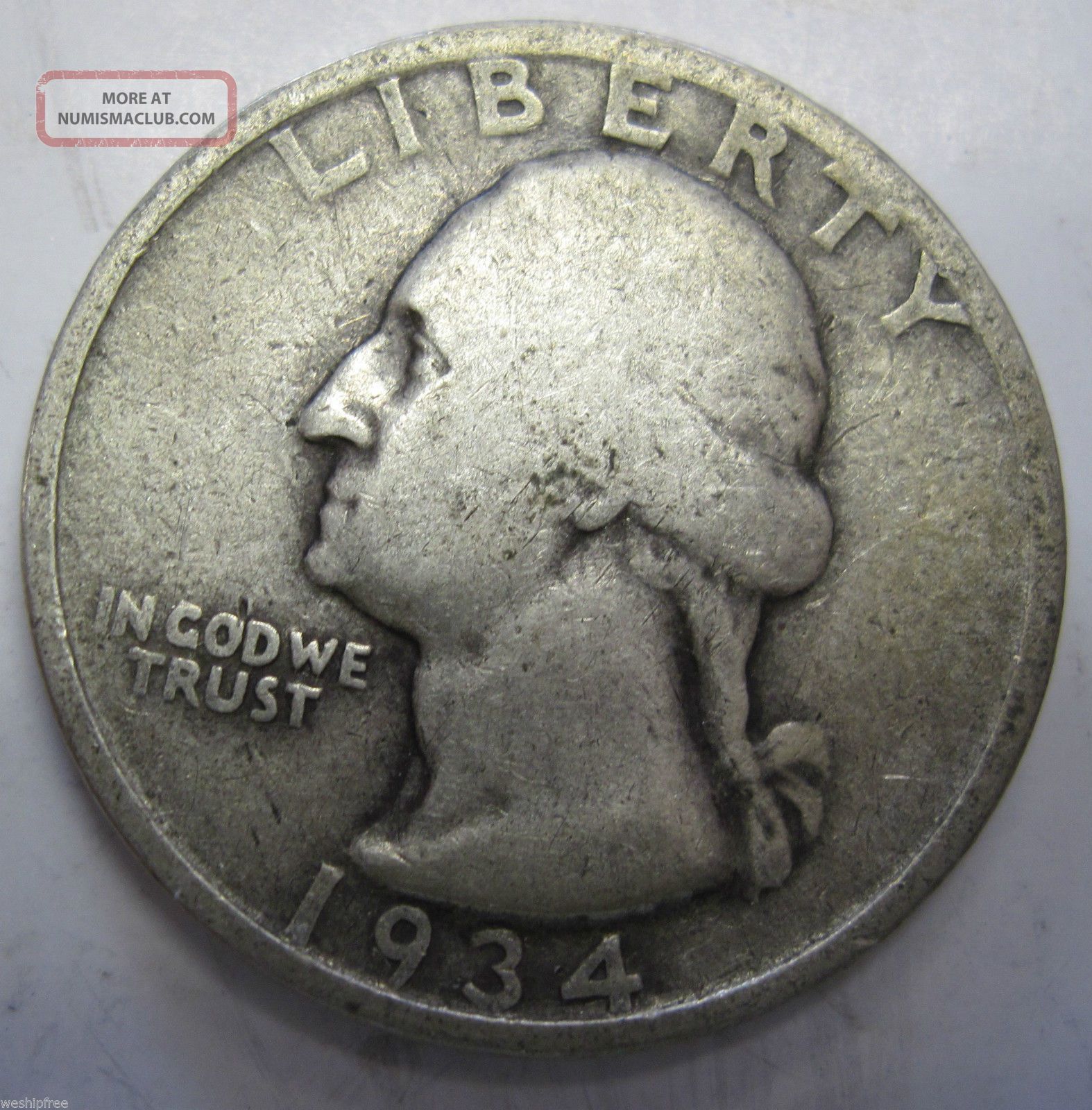 1934 Silver Washington Quarter Coin Twenty Five Cents (311j)