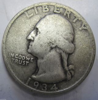 1934 Silver Washington Quarter Coin Twenty Five Cents (311j) photo